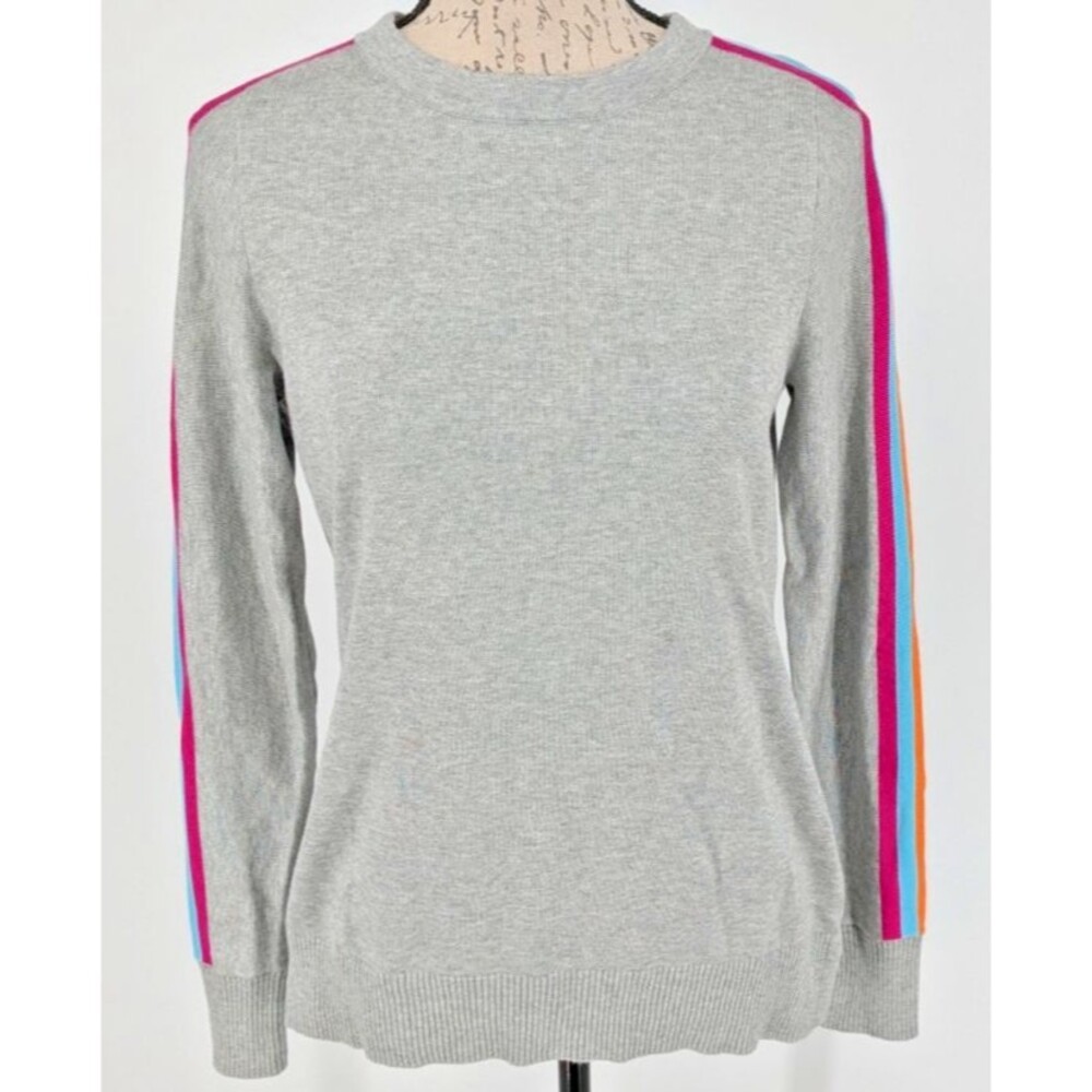 KIM GRAVEL Top SIZE XXS Gray Cotton Rayon Bright 3 Tone Accent Stripe Excellent